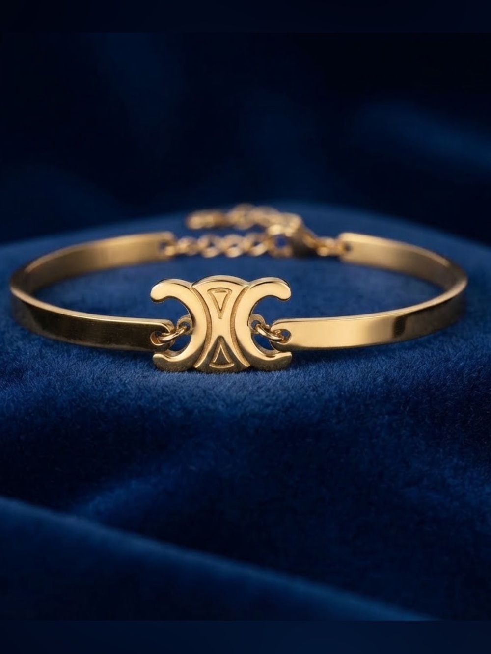 Gold Tone Double-Crescent Link Bangle Bracelet
